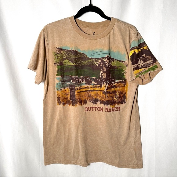 🌵 Yellowstone “Dutton Ranch” Graphic Tee, Vintage Wash (M) Sand/Tan, Western - Picture 7 of 11